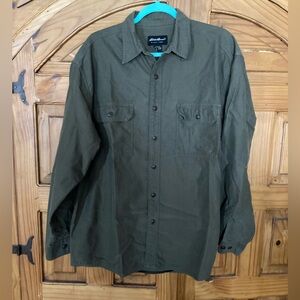 Eddie Bauer Olive Green Button-Up Shirt L
